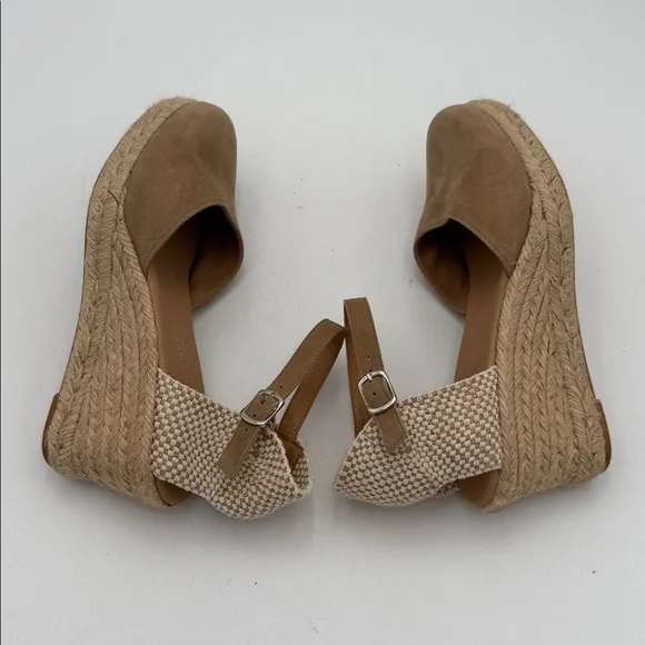 Paseart Tan Espadrille Wedge Sandals women 8M suede casual office beach retro - Picture 7 of 12